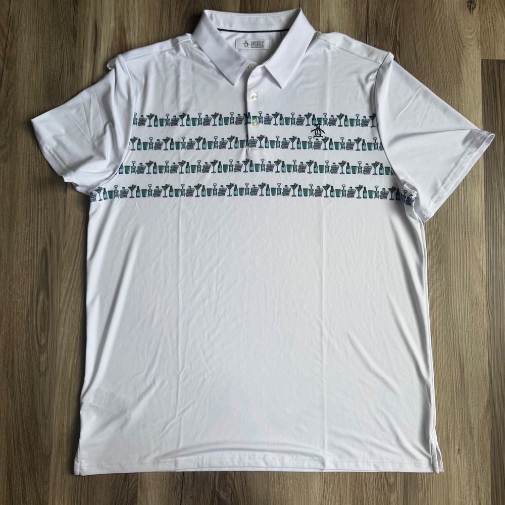 Original Penguin Mens White Cocktail Print Golf Polo Shirt XL RT28775